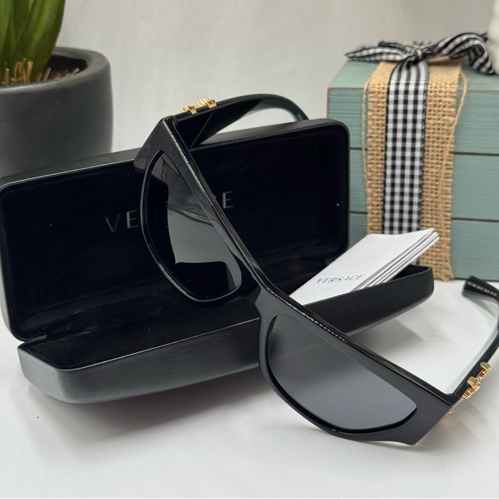 Versace Virtus Cat-Eye Sunglasses and Case in Black & Gold - Picture 7 of 11